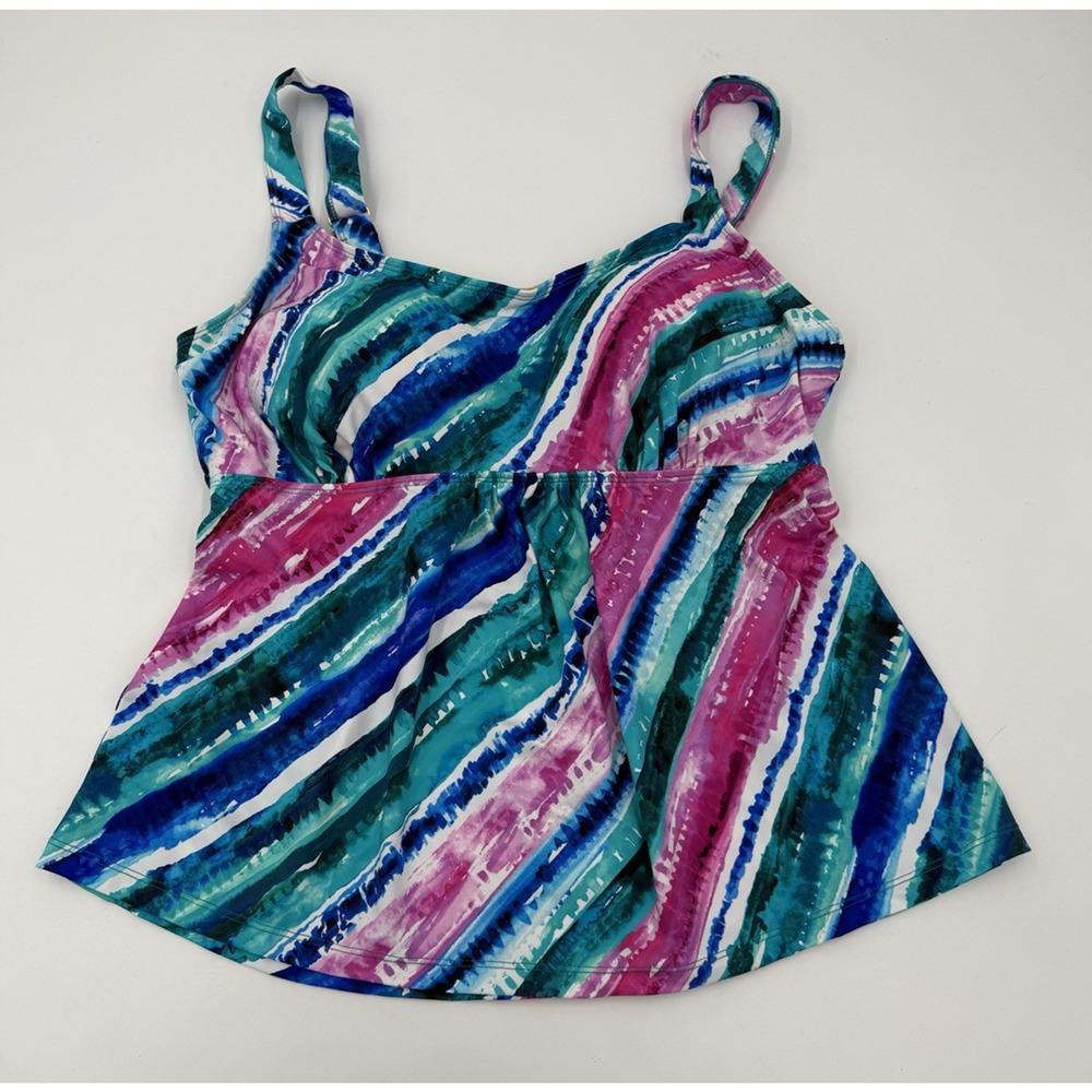Swimsuits For All Women’s 2 Piece Tankini Bike Shorts Rainbow Stripe Size 12 New - Picture 2 of 8